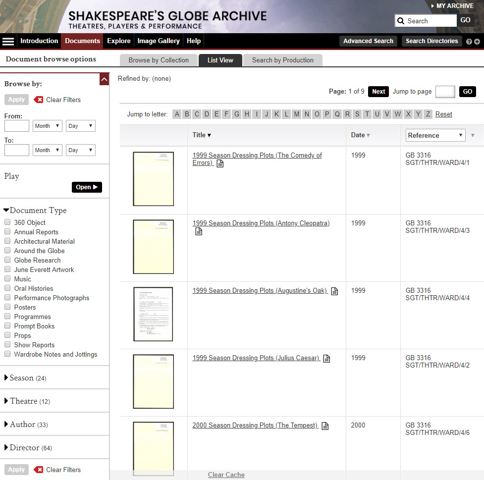 Screenshot of 'view all documents' search.